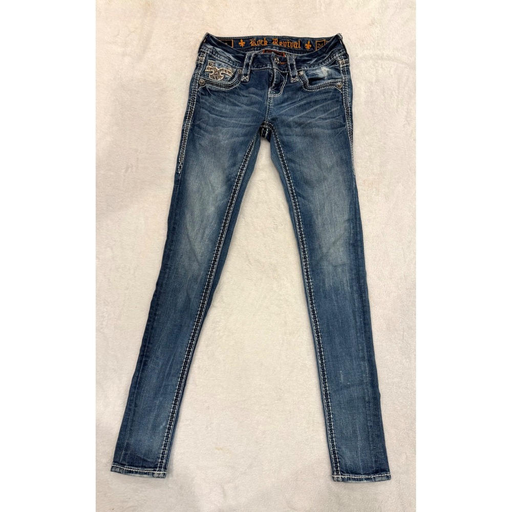 Rock Revival‎ Sun Skinny Jeans Womens 24 Medium Wash Embroidered RP9119S202